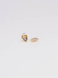 Earrings : Brilliant cut diamond and pink sapphire in 18K yellow gold