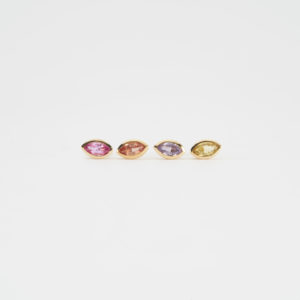 Earrings pink, orange, lilac and yellow marquise shaped sapphires in 18K yellow gold
