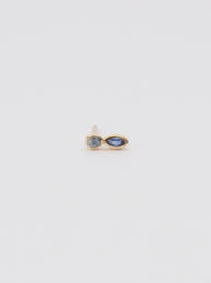Earring : Little blue petal shaped greyish blue sapphire and marquise shaped ocean blue sapphire in 18K yellow gold